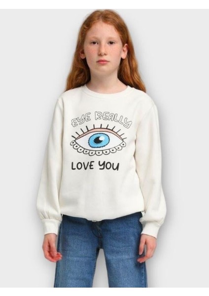 Kız Çocuk Kışlık Içi Şardonlu Eye Really Göz Baskılı Sweatshirt