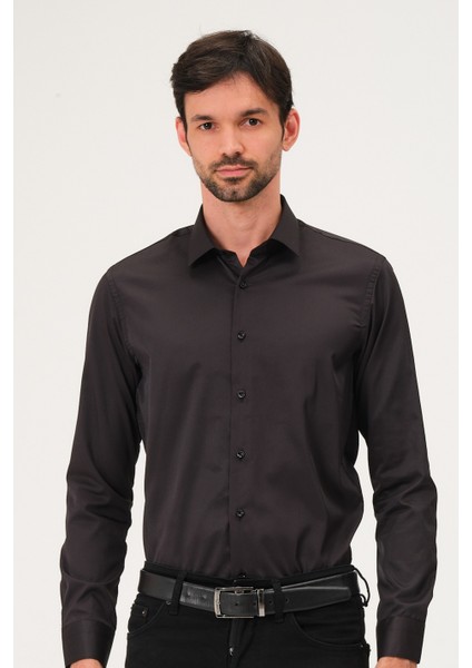 Erkek Klasik Slim Fit Saten Gömlek