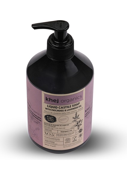 No.5 Organik Vegan Paçuli ve Lavanta Yağlı Organik Sıvı Kastil Sabun Kuru Cilt Sabunu 500 ml modelleri