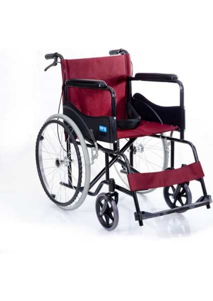 DM809 Bordo Kumaş Standart Transfer Refakatçı Frenli Tekerlekli Sandalye