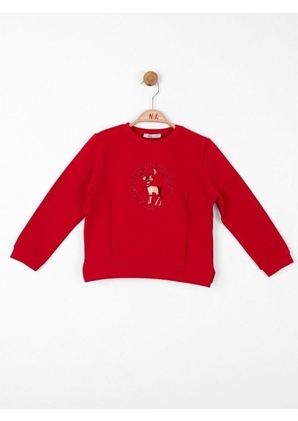 Kız Çocuk Parlak Geyik Baskılı Sweatshirt