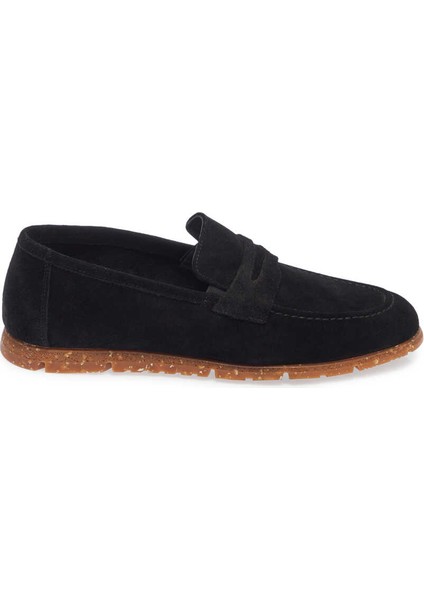 Siyah Hakiki Süet Deri Erkek Loafer - E24I1AY56588-A01