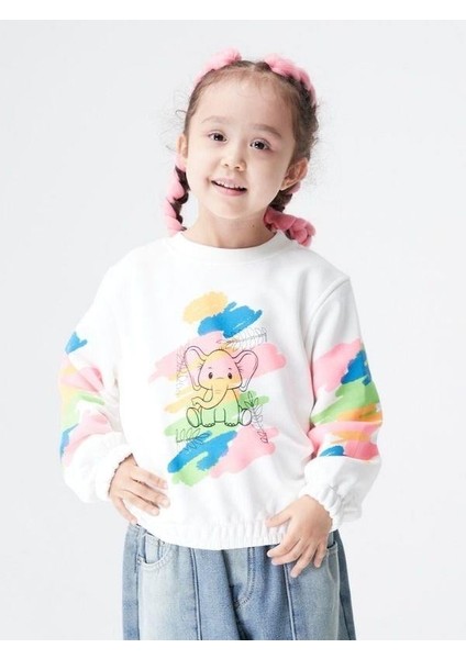 Kız Çocuk Fil Baskılı Beli Lastikli Sweatshirt