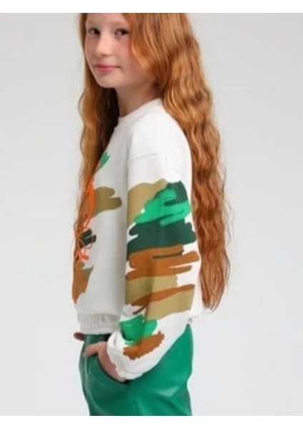 Kız Çocuk Arı Maya Baskılı Kamuflaj Sweatshirt indirimleri