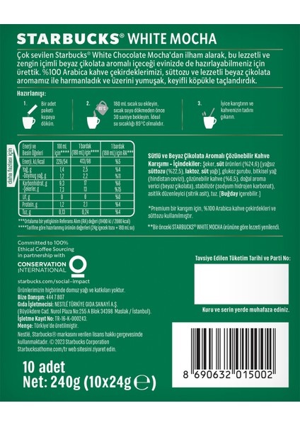 White Mocha Premium Kahve Karışımı 3 x 10'lu Paket (10X24gr) fırsatları