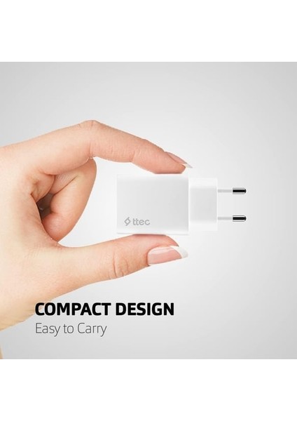 2SCS22BL Ttec Smartcharger Pd 20W Seyahat Hızlı Şarj Aleti+Usb-C - Lightning 150CM Kablo Beyaz