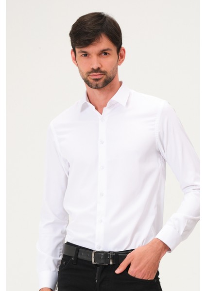 Erkek Klasik Slim Fit Saten Gömlek