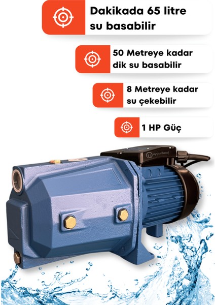 JET100P Otomatik Su Pompası 1 Hp 1 inç Su Pompası Motoru 8 Mt Emiş 50 Mt Dik Basma - Hediye Set