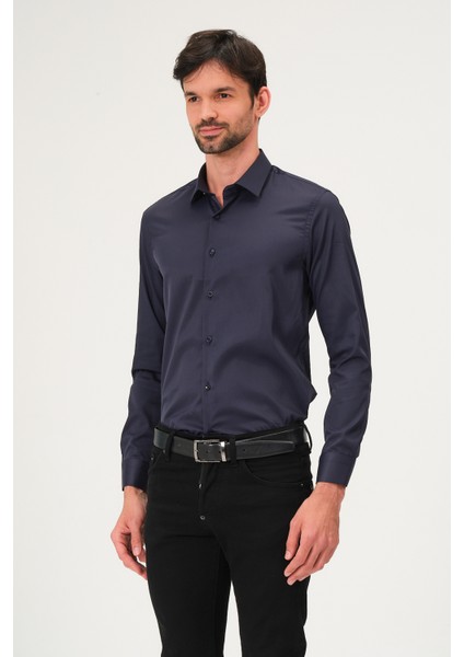 Erkek Klasik Slim Fit Saten Gömlek