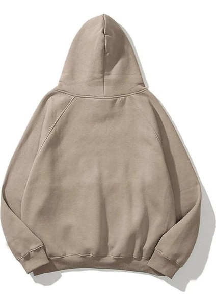 Kadın Bej Baskısız Kanguru Cepli Kapüşonlu 3 Iplik Şardonlu Sweatshirt fiyatları