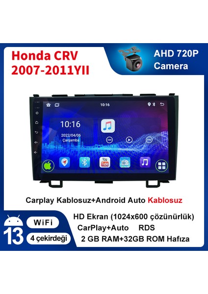 Honda Crv 2007-2011YIL 9'inç Araba Android Multimedya Carplay Navigasyon Cihazı