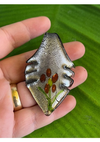Cam Eritme El Boyama Kolye Ucu Takı Aksesuarı 6x3 Cm