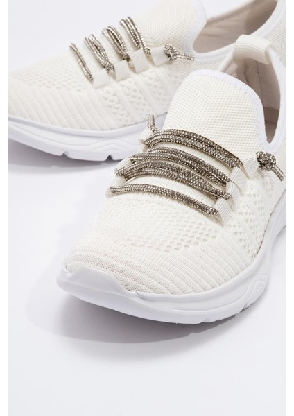 Kadın Taşlı Triko Ayakkabı Beyaz Beyaz modelleri
