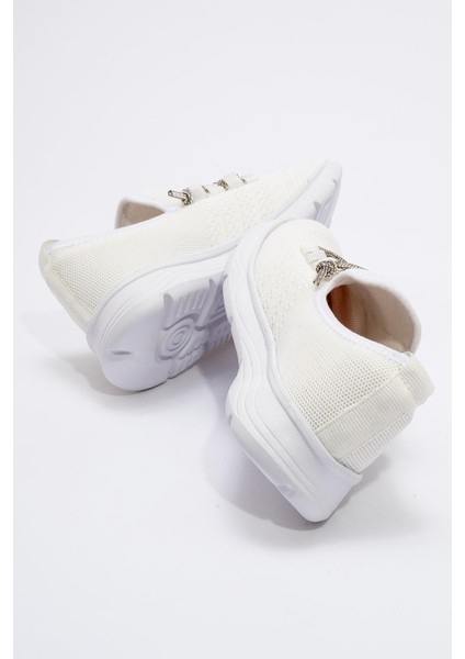 Kadın Taşlı Triko Ayakkabı Beyaz Beyaz fırsatları