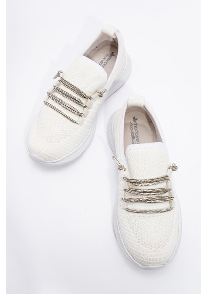 Kadın Taşlı Triko Ayakkabı Beyaz Beyaz indirimleri