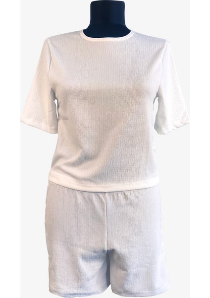 Crop Pijama Sort Takim Beyaz Desenli