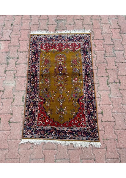 91X151 cm Eski El Yapımı Iran Halısı, Çiçek Desenli Yün Dekoratif Kilim