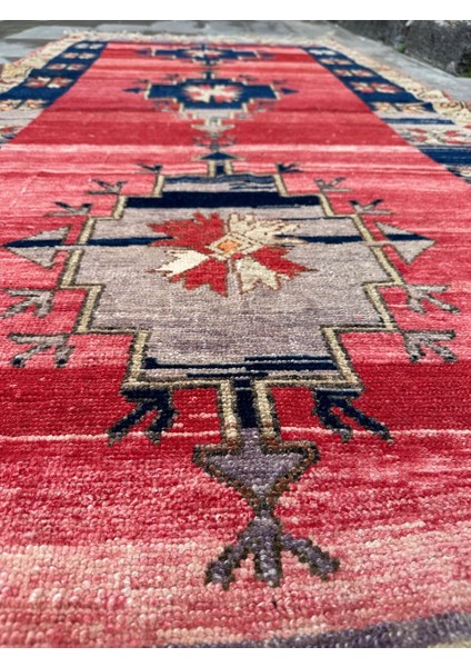 131X276 cm Eski El Yapımı Türk Kilimi, 1980’LERDEN Nostalji Kilim, Mavi ve Kırmızı Renkler