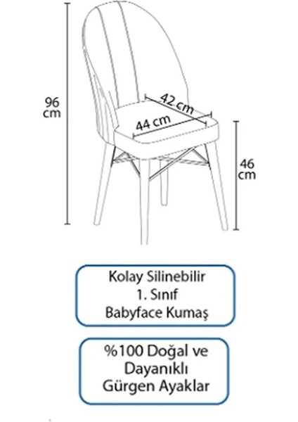 Kaffa Home Comfy Sandalye , 1.sınıf Babyface Kumaş, Mutfak Sandalyesi 6 Adet Antrasit Sandalye