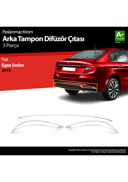 Fiat Egea SD Krom Arka Tampon Difüzör Çıtası 3 Prç. 2015-2020 A+ Kalite