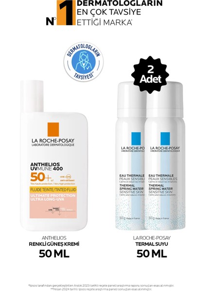 La Roche-Posay Güneş Koruyucu Cilt Bakım Seti: Anthelios Uvmune Renkli Yüz Güneş Kremi 50ML&TERMAL Su 50MLX2