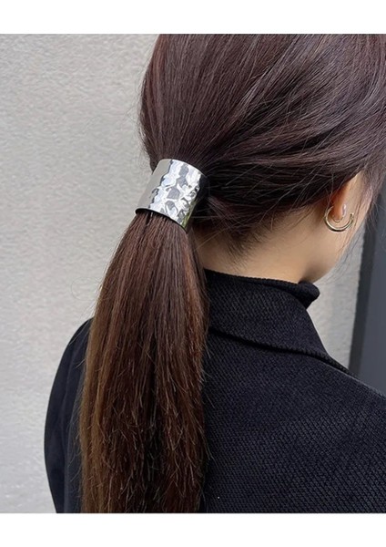 Dalgalı Gümüş Çelik Çengelli Kadın At Kuyruğu Kelepçe Saç Tokası Ponytail Cuff