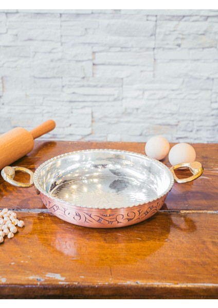 Bakır Tava Oyma Nakışlı Fırfırlı Tava Parlak 21 cm