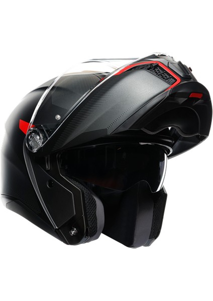 Agv Tourmodular Frequency Matt Gun Metal Red Çene Açılır Kask