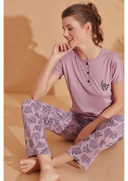 Kısa Kol Büyük Beden Battal Viskon Kadın Pijama Takımı