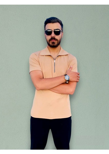 Fermuarlı Polo Yaka T-Shirt