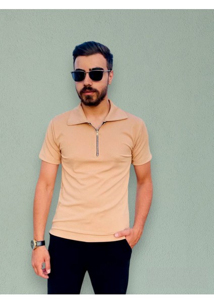 Fermuarlı Polo Yaka T-Shirt