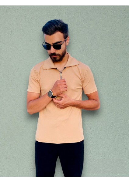 Fermuarlı Polo Yaka T-Shirt