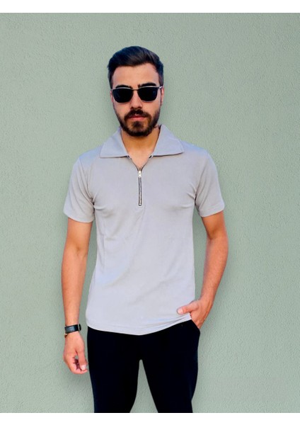 Fermuarlı Polo Yaka T-Shirt