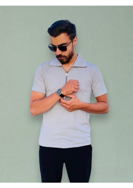 Fermuarlı Polo Yaka T-Shirt