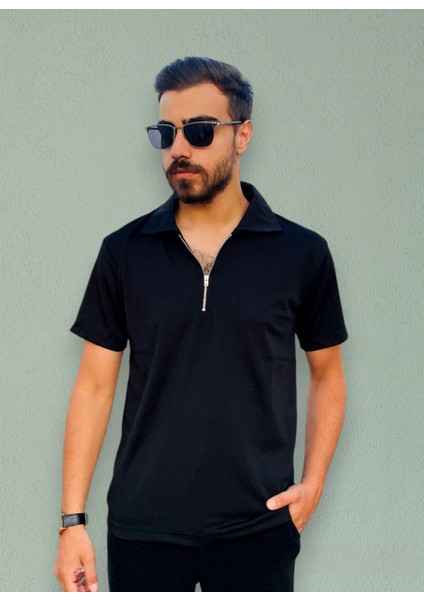 Fermuarlı Polo Yaka T-Shirt