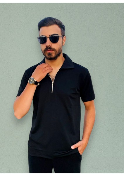 Fermuarlı Polo Yaka T-Shirt