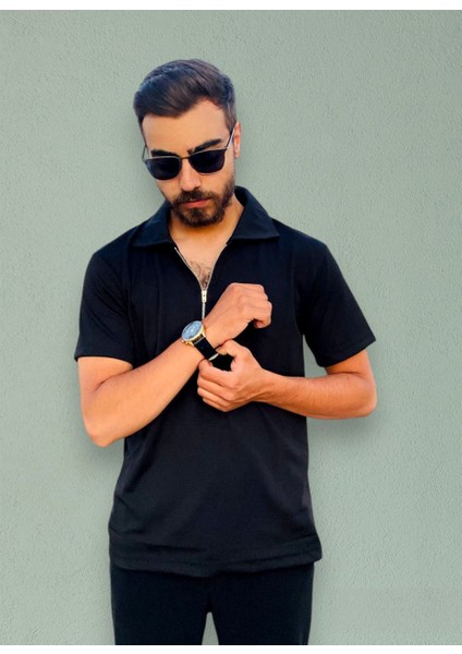 Fermuarlı Polo Yaka T-Shirt