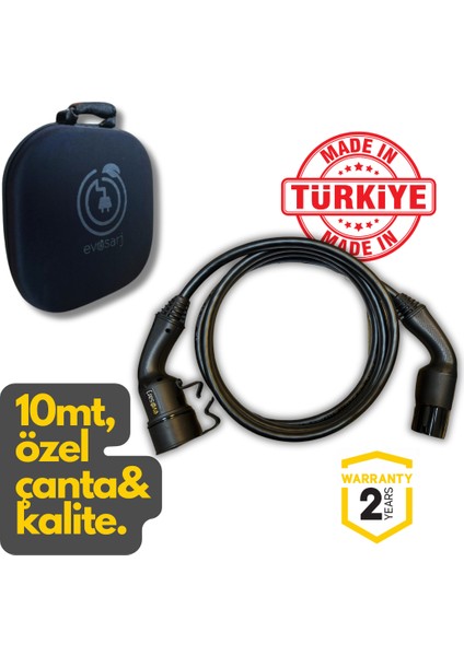Elektrikli Araç Şarj Ara Kablosu 3mt, 5mt, 8mt, 10MT, 12MT, 16MT, Tip 2, 32A-22KW