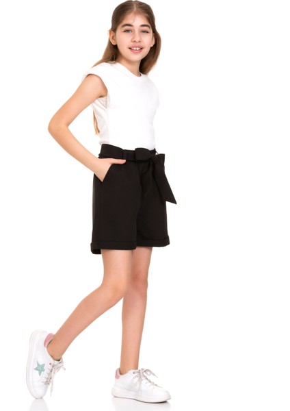 Beli Lastikli Kuşaklı Kız Çocuk Şort