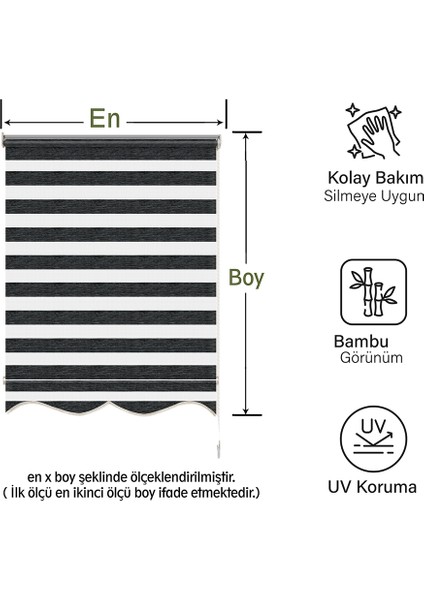 Soft Bamboo Siyah Gri Kırçıllı Zebra Perde ( Etek Dilimli )