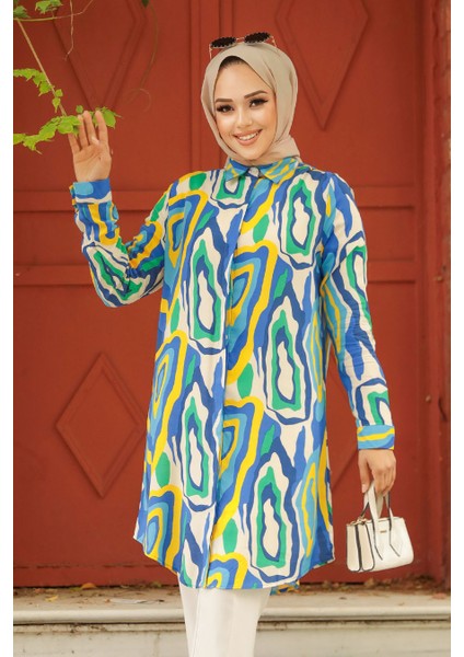 Desenli Sarı Tesettür Tunik 11679SR