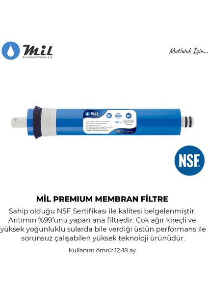 Premium 80 Gpd Nsf Onaylı Membran Filtre