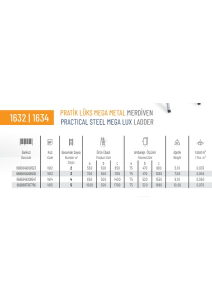 Pratik Geniş 3 Basamaklı Metal Merdiven (SAR1613)