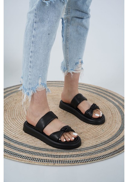 Hakiki Deri Siyah Kadın Düz Terlik 221223609 fiyatları