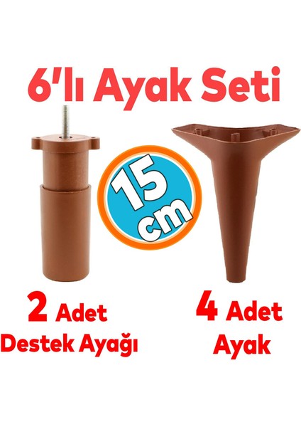 Mobilya Tv Ünitesi Çekyat Koltuk Kanepe Destek Ayağı 15 cm Kahverengi Baza Ayak M8 6'lı Set