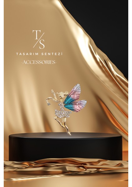 Broş Metal Rozet Melek Kız Taşlı Kanatlı Peri Yaka Kıyafet Şapka Takı Aksesuar Angel Fairy Brooch fiyatları