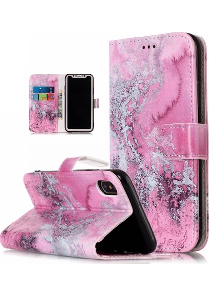 Iphone Xr Için Flip Case Manyetik Mermer Desen Kart Yuvaları Tutucu Tam Pu (Yurt Dışından)