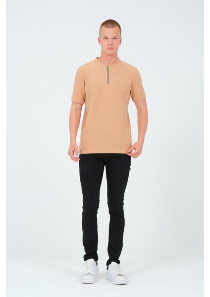 Erkek Slim Fit Yarım Fermuarlı T-Shirt