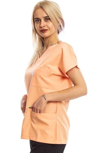 Cerrahi Doktor Scrubs Hemşire Üniforması Kavuniçi Üst