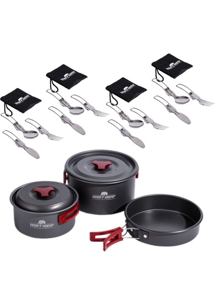 11 Parça Kamp Tencere Tava ve 4 Çatal Kaşık Bıçak Seti